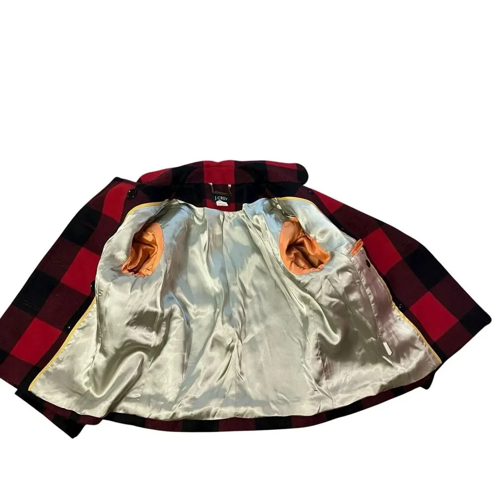 J Crew Womens 2 Red Black Buffalo Plaid Wool‎ Peacoat Fall Lumberjack - Picture 13 of 16